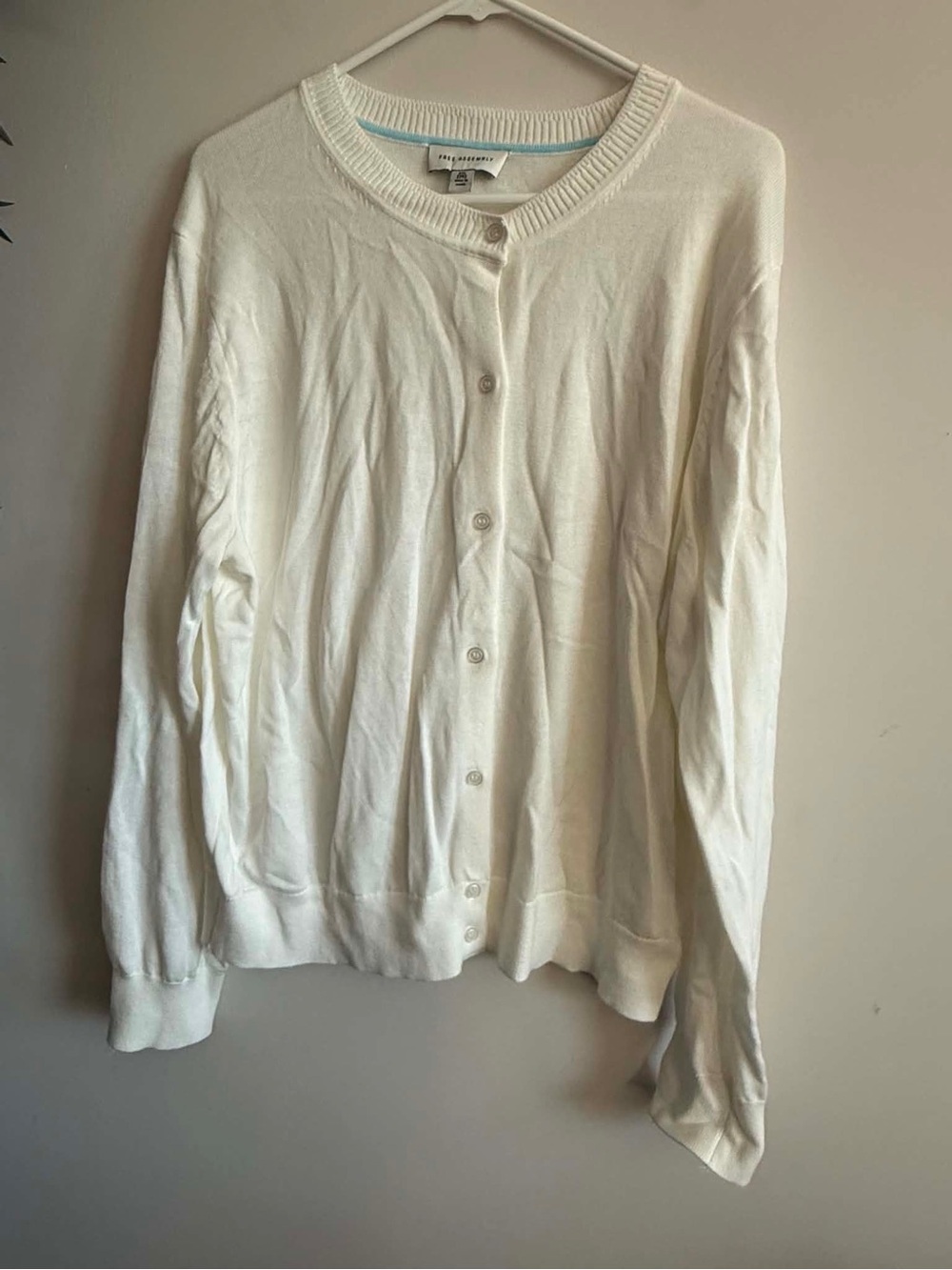 Free assembly Cream Button-Front Crewneck Cardigan